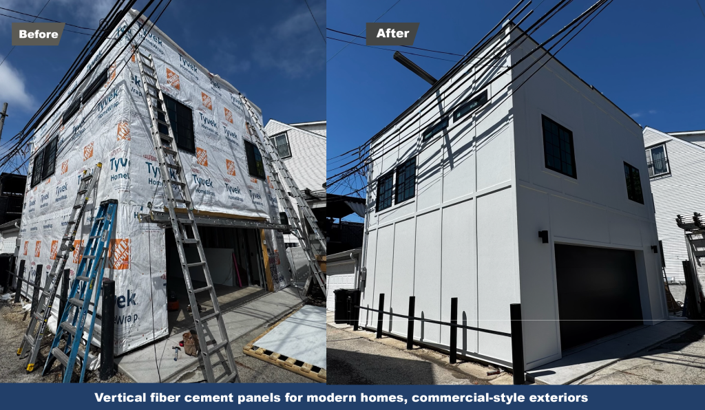 Vertical Hardie Panel Siding Installation in Chicago Hardie Panel siding installation for vertical siding, modern exterior walls, board-and-batten designs, and fiber cement siding upgrades by Pro Siding Chicago Inc.